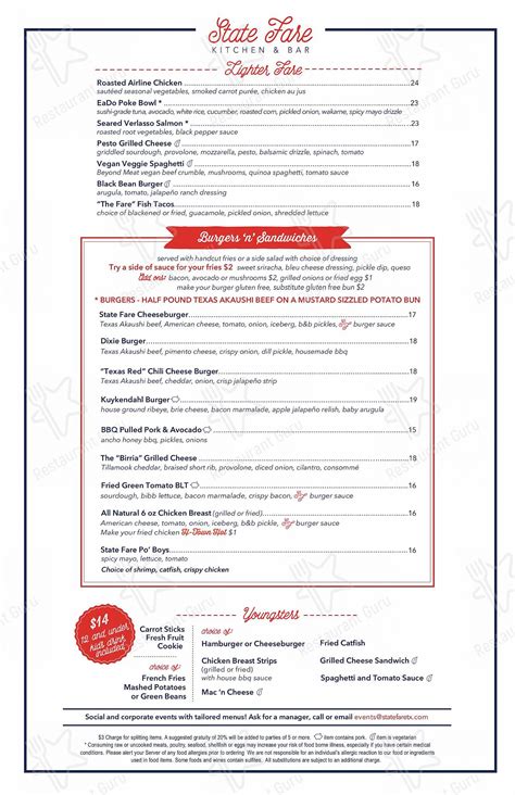 Menu at State Fare Kitchen & Bar, The Woodlands