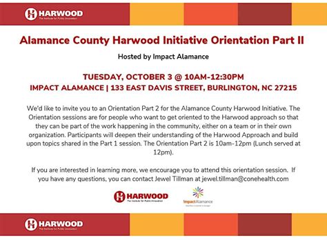Alamance County Harwood Initiative Orientation Part 2, Impact Alamance ...