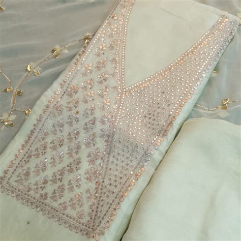Set 29- 3rd Jan - Mint Green Elegent Chanderi Kurta - Patra Neck Design ...