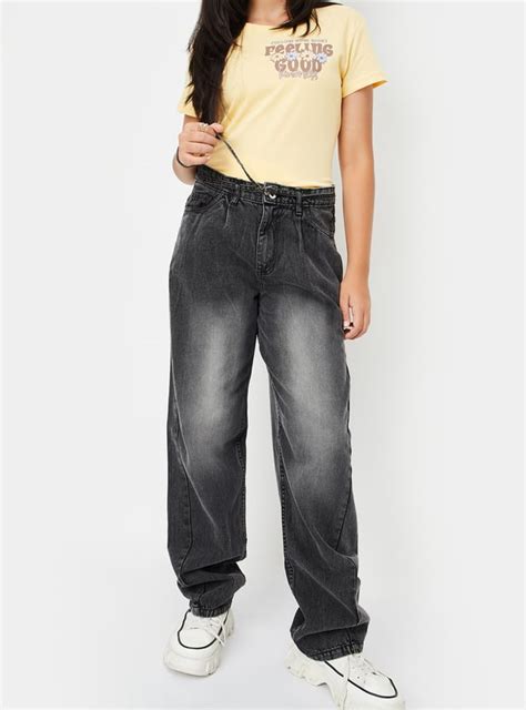 Buy Girls Washed Barrel Fit Jeans Online at just Rs. 899.0 ...