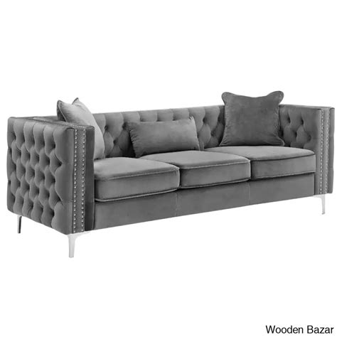 Saxis 86'' Velvet Square Arm Sofa | Wooden Bazar