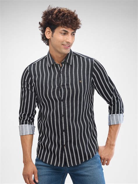 Spykar Black Cotton Full Sleeve Shirt For Men