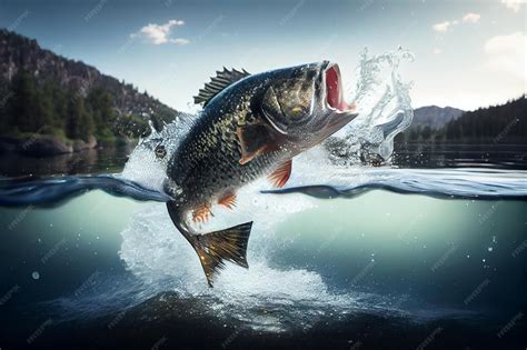 Premium Photo | Bass fish jumping out of river water made bygenerative ai