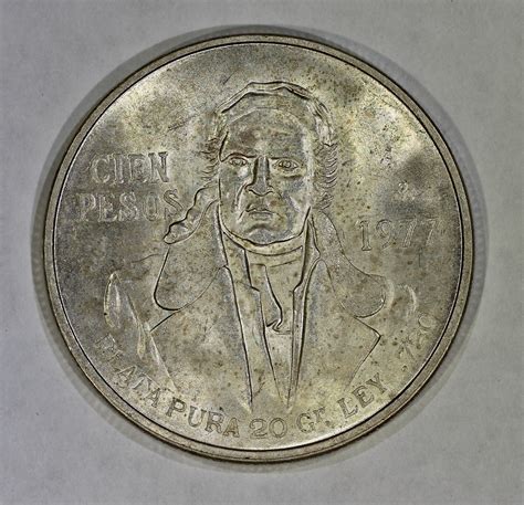 1977 Mexico Silver 100 Pesos Coin Jose Morelos .720 High Grade KM#483.1 ...