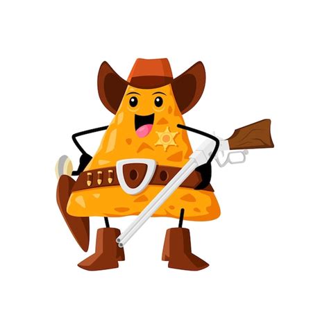 Cartoon-Fast-Food-Nacho-Chips, Sheriff-Figur, mexikanische Street-Food ...