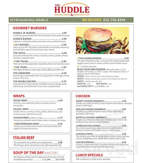 The Huddle Restaurant menu in DeKalb, Illinois, USA