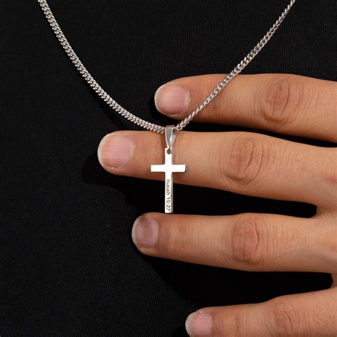 925 Sterling Silver Engraved Mens Cross Necklace - Personalized Cross ...