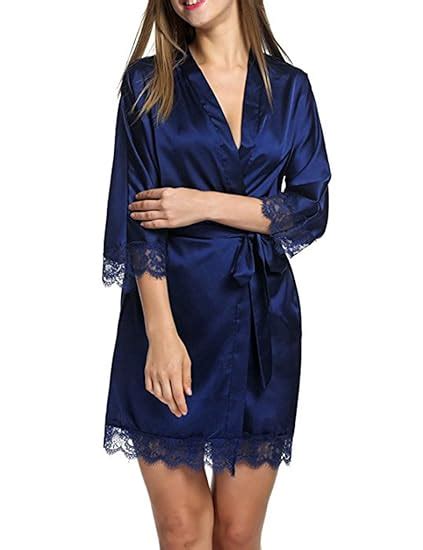 ELEVANTO Women's Satin Solid Above knee Nightwear (Blue) : Amazon.in ...