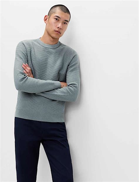 Buy Cotton Blend Herringbone Crew neck Jumper at Marks & Spencer