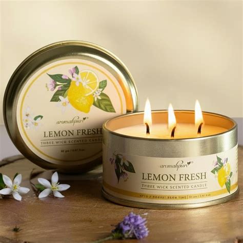 Aromahpure Lemon 3 Wick Candle in Container with Lid | 85g | Burn Time ...