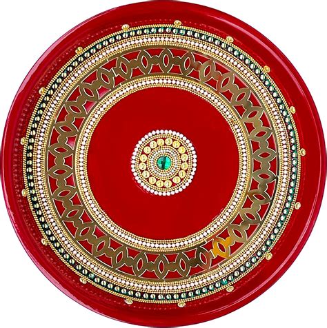Buy Handcrafted Red Pooja Thali Plate Platter Engagement Plate ...