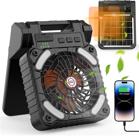 iYeHo Solar-Powered Camping Fan with LED Lantern,10400mAh Rechargeable ...