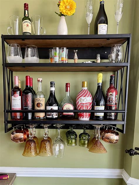 SSS Furniture Industrial Wine Rack Wall Mounted with 8 Stem Wine Glass ...