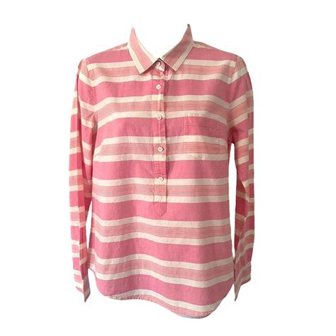 J.Crew Women's Pink and White Polo-shirts | Depop