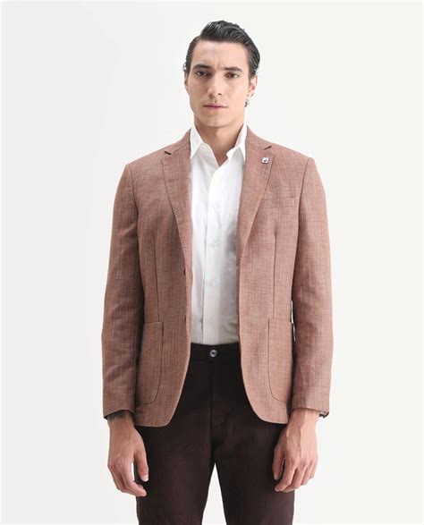 Rare Rabbit Men's Drew Brown Polyester Plain Tailored Fit Full Sleeve