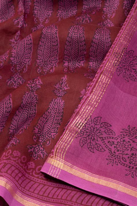 Raspberry Brown Bagh Printed Silk Cotton Saree 10071006 | Avishya.Com ...