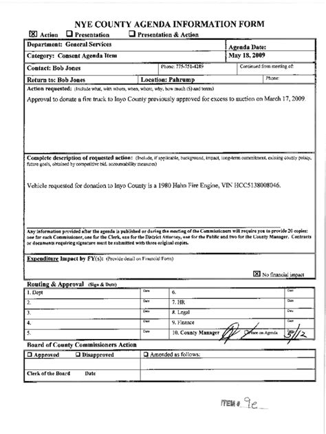 Fillable Online NYE COUNTY AGENDA INFORMATION FORM TM # Fax Email Print ...