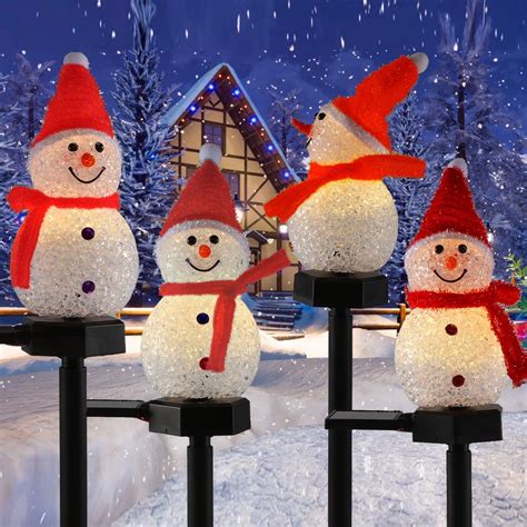 OriginalSourcing Snowman Solar Christmas Lights, Set of 4 Waterproof ...