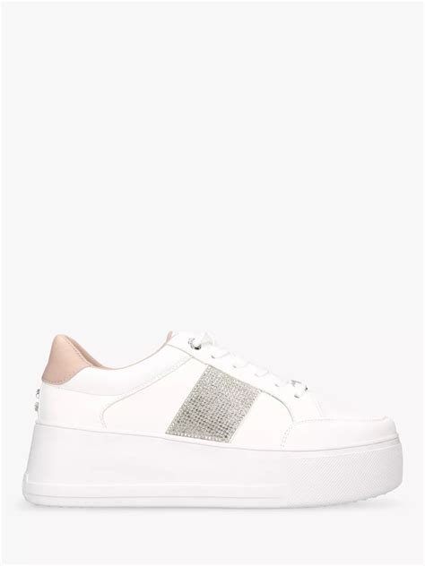 Carvela Jive Embellished Lace-Up Platform Trainers, White/Multi
