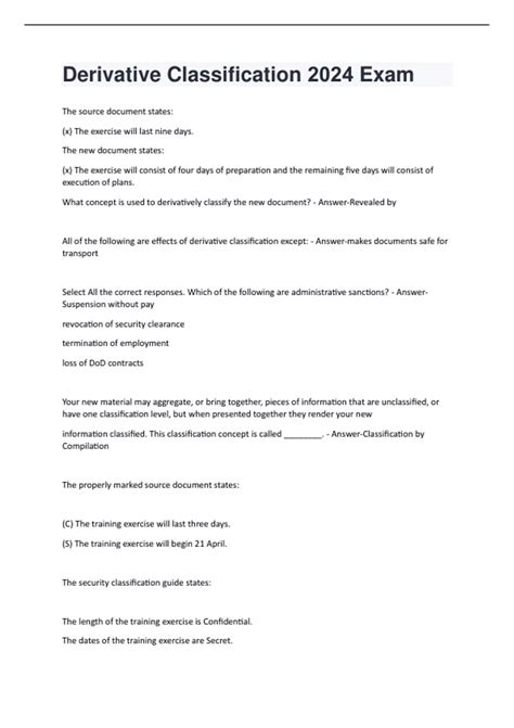 Derivative Classification 2024 Exam Questions and Answers with complete ...