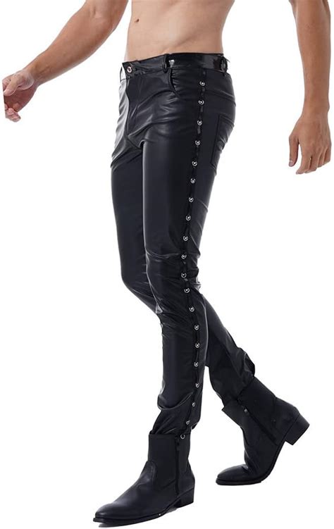 Buy Mens Faux Leather Pants Black Punk Gothic Motor Biker Tights ...