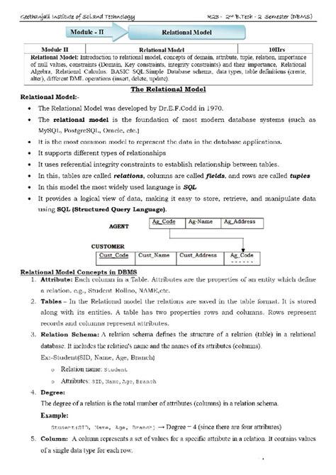 R23 2nd B.Tech 2 Semester (DBMS) Module II: Relational Model Overview ...