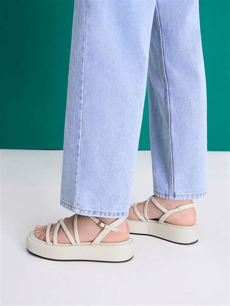 White Strappy Padded Flatforms - White - CHARLES & KEITH IN