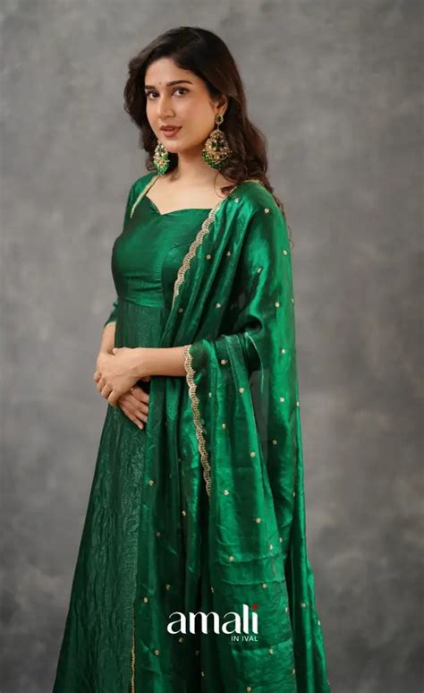 Scape Silk Anarkali - Bottle Green – Amali Salwars