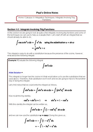 Pauls Online Notes Integrals 10 Trig substitutions - Paul's Online ...
