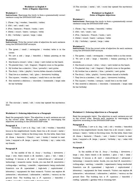 Image result for Adj Order Worksheet