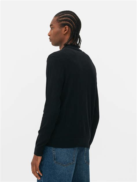 Mens Black Long Sleeve Polo Jumper | Primark