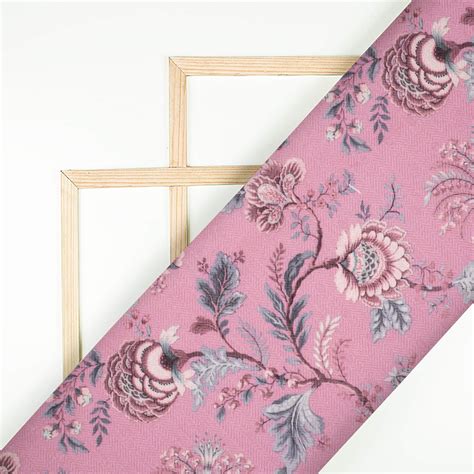 Amaranth Pink Floral Pattern Digital Print Elegant Blend Pashmina Fabr ...