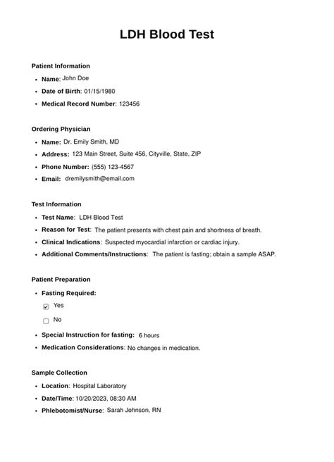 Lactate Dehydrogenase (LDH) Test & Example | Free PDF Download