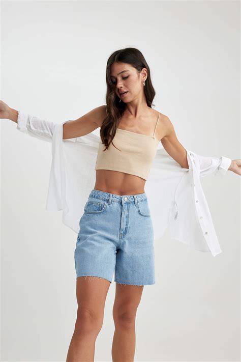 Blue Woman High Waist Jean Bermuda 2808236 | DeFacto