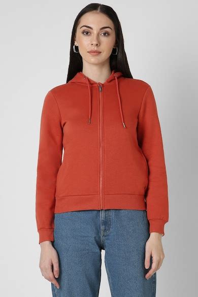 Buy Women Red Solid Hooded Neck Sweatshirt Online - 39711606 | Van Heusen