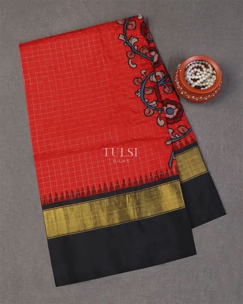 Buy Red Kanjivaram Kalamkari Patchwork Saree T650042