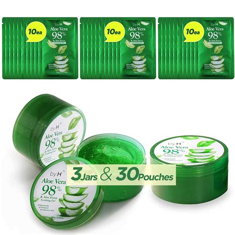 by.H Organic Aloe Vera Soothing Gel (3 Pack + Natural Moisturizer for Skin and Hair, Effective ...