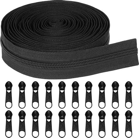 SoftSwiss Zipper Roll # 5, 5 Meter (Black), with 25 Zip Puller (Kunda ...