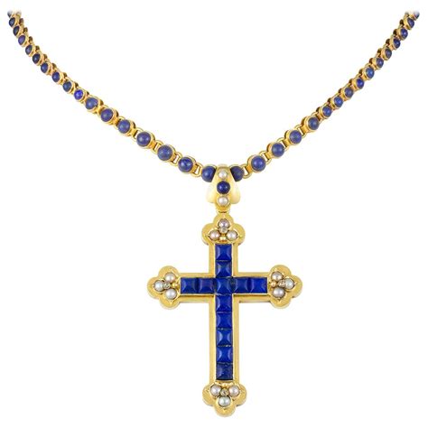 Superb Victorian Antique Diamond Pearl Gold Cross Pendant For Sale at ...