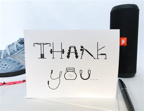 Buy Workout Themed Thank You Card Exercise Personal Trainer Gym Teacher ...