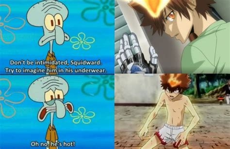 Squidward, Oh no he's hot, Tsunyoshi Sawada meme | Squidward, Oh no he ...