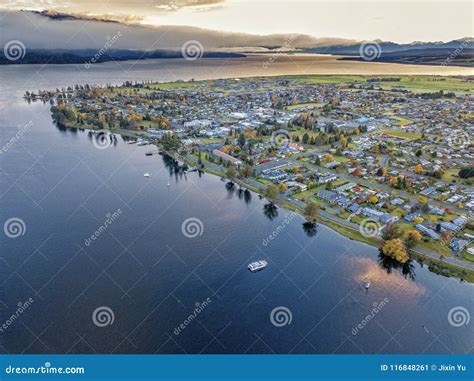 Te Anau lake and town stock image. Image of view, zealand - 116848261