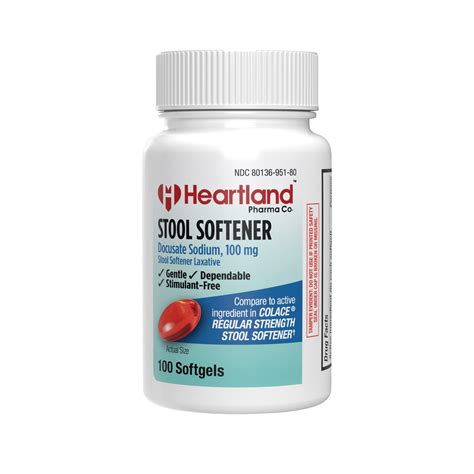 Buy Heartland Docusate Sodium 100mg s Stool Softener Softgel - Regular ...