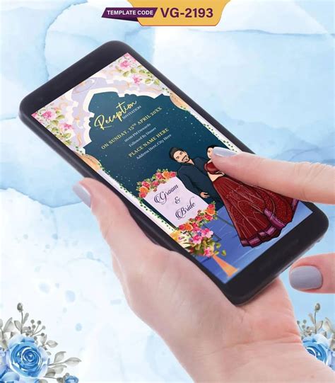 Caricature Wedding Reception Invitation Card | Elegant & Floral Digita ...