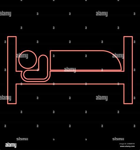 Neon man lies on bed sleeping concept Hotel sign red color vector ...