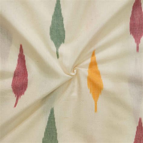 Pure Cotton Ikkat Cream With Rust Green And Yellow Tree Weaves Woven F ...