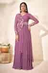 Buy Purple Georgette Lining Shantoon Bead And Sequin V Neck Kurta ...