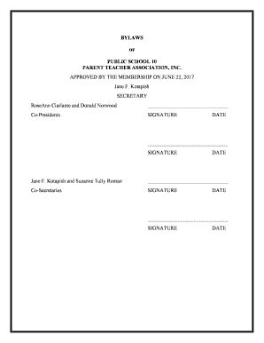 Fillable Online BYLAWS PUBLIC SCHOOL 10 PARENT TEACHER ...