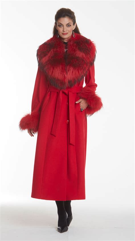 Ferrari Red Cashmere Coat – Finn Raccoon Trim -Plus Size – Madison ...