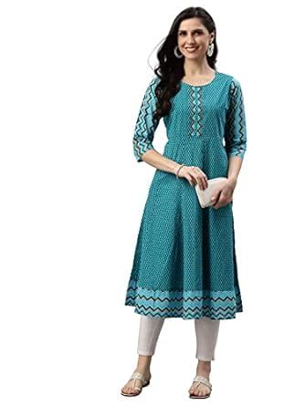 Yash Gallery Women's Cotton Geometric Printed Anarkali Kurta for Women ...
